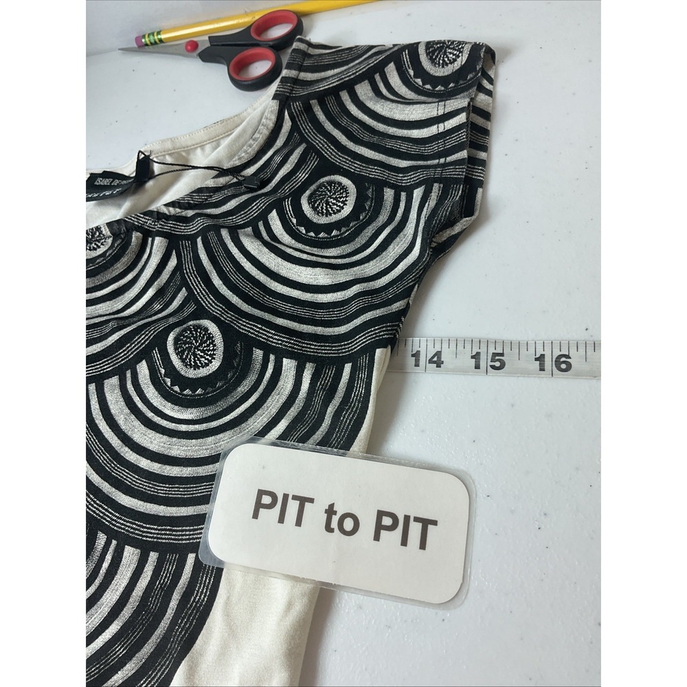 ISABEL DE PEDRO VTG Y2K Black/ cream cap sleeve jersey top designer 4/ SM - Picture 4 of 8